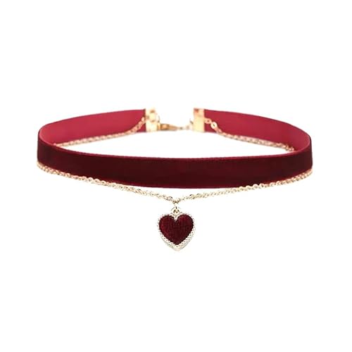 MOMOCAT Heart Necklace Adjustable Red Choker Classic Collar Necklaces for Women and Girls Velvet Chocker Necklace - Red