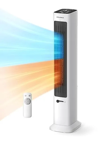 PELONIS All Season Space Heater and Fan Combo for Indoor Use Large Room, Oscillating Electric Heater with Thermostat and Remote, 2 Heat Settings & 3 Fan Speeds, ECO Mode, 12H Timer, Safety, 38 Inches