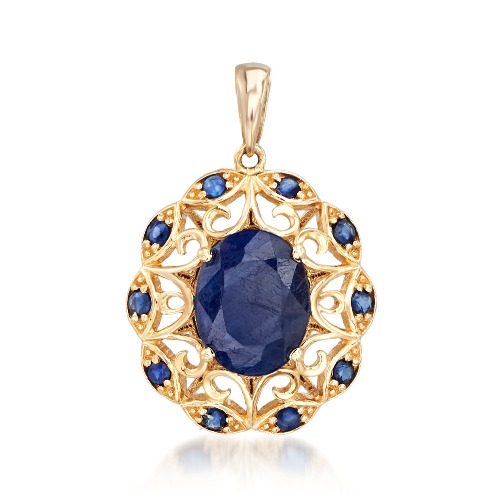 Ross-Simons 3.60 ct. t.w. Sapphire Scrolled Pendant in 14kt Yellow Gold