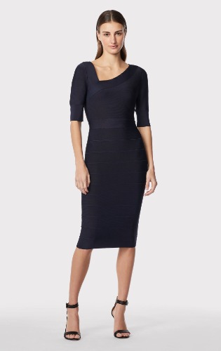 Herve Leger asymetric strappy Icon dress | DARK NAVY / M