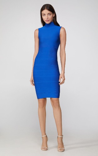 Herve Leger Mock neck Icon Dress | BRIGHT COBALT / M