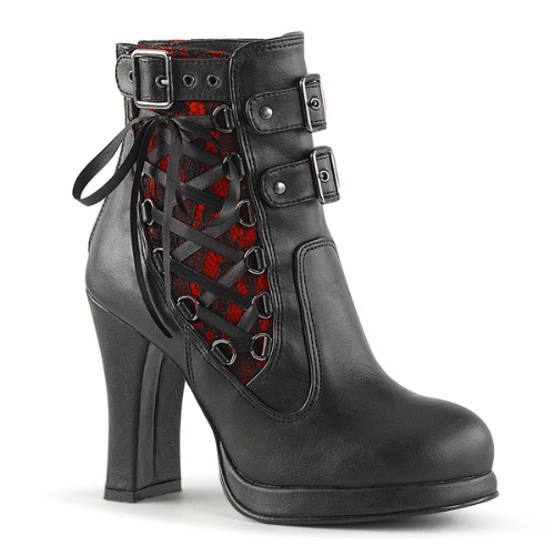 Demonia Crypto-51 | Black-Red Lace Vegan Leather / 8