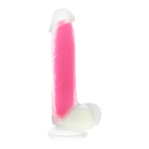 8 Inch Liquid Silica Gel Luminous Realistic Dildo with Flared Suction Cup Base for Hands-Free Play, Flexible Dildo with Curved Shaft and Balls for Vaginal G-Spot and Anal Prostate,Pink - 8 Inch Pink - Luminous
