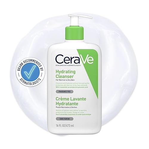 CeraVe Hydrating Cleanser for Normal to Dry Skin with Hyaluronic Acid and 3 Essential Ceramides - fragrance free - 473 ml (Pack of 1)