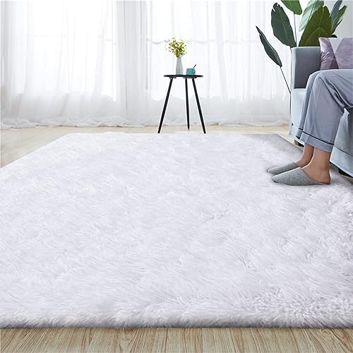 Blivener Luxury Shaggy Soft Area Rug Tie-Dyed Faux Fur Indoor Fluffy Non-Slip Rugs Modern Home Decor For Bedroom,Kidsroom,Living Room White 180x270CM - 60X90 CM White Pearl