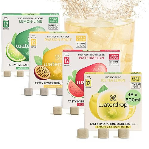 waterdrop® Microdrink Tropical Set - Water Flavouring - Hydration Tablet - Natural Fruit Mix - Vitamin C - Sugar Free - Lemon - Passionfruit - Watermelon - Lime - 48 Drinks - TROPICAL SET