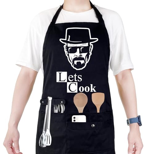 Funny Cooking Chef Apron with Pockets BBQ Kitchen Work Aprons Birthday Dad Creative Gifts - Lets Cook