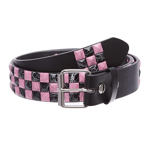 Snap On 1 1/2"-38mm Checkerboard Punk Rock Studded Belt - S 30"-32" - Pink/Black