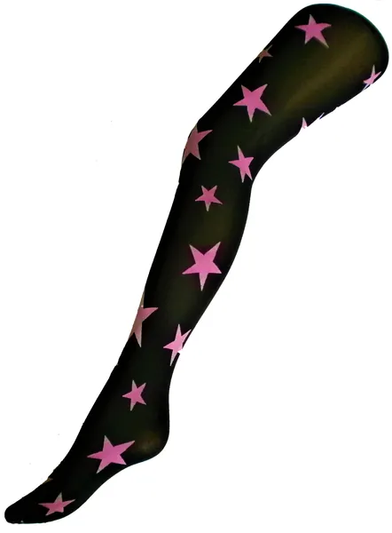 Star Print Tights Retro pantyhose 70 DENIER Funky 60's 70's Party Black Pink Patterned Halloween pantyhose