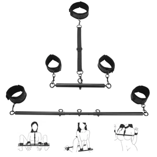 Spreader Bar Sex Toys with Wrist Ankle Neck Collar Restraint Kits Adjustable Handcuffs Collar Bondage Set BDSM for Adult Couple (Black) - Black