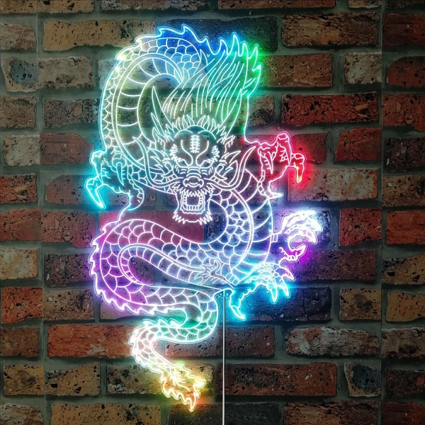 Dragon Flying in the Sky RGB Dynamic Glam LED Sign Cut-to-Edge Shape Smart 3D Wall Decoration - Multicolor Dynamic Lighting st06-fnd-i0014-c