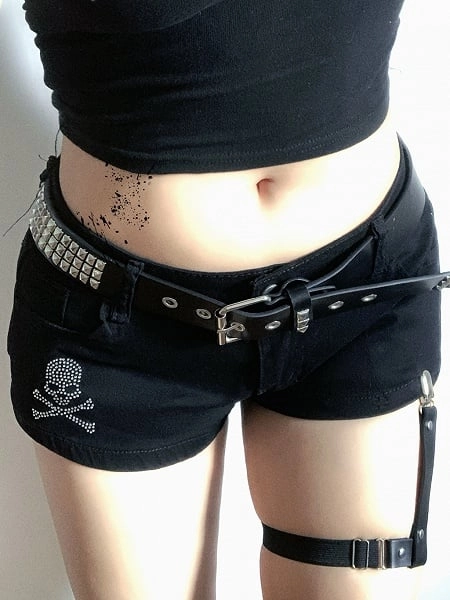 [$26.00]Black Rhinestoned Skeleton Punk Shorts 2 Options