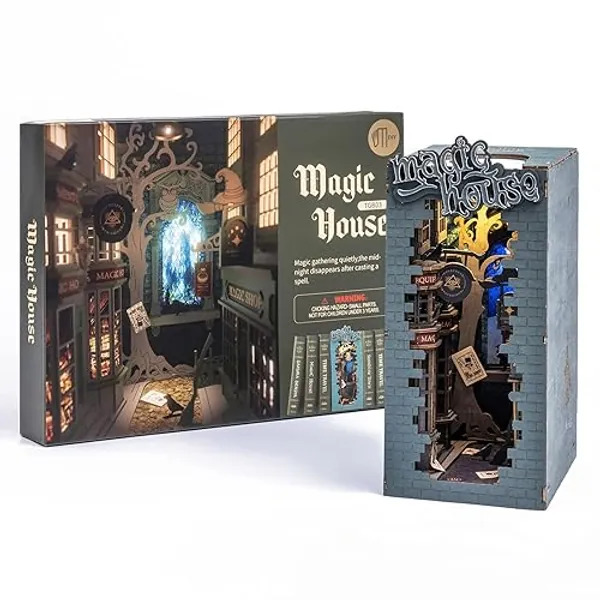 ROWOOD Book Nook Kit Magische Gasse, DIY Booknook Buchstütze Modellbausatz 3D Puzzle aus Holz - Miniatur Haus Kit Book Nook Bastelset mit Licht - Magische Gasse