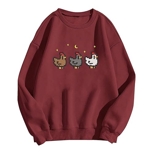 Stardew Valley Chicken Sweatshirt für Gamer. Sie mit Gaming-Mode auf. Gemütliche und süße Gaming-Kleidung Sweatshirt Für Frauen Hochwertig Sweatjacken Damen - Wein - XL