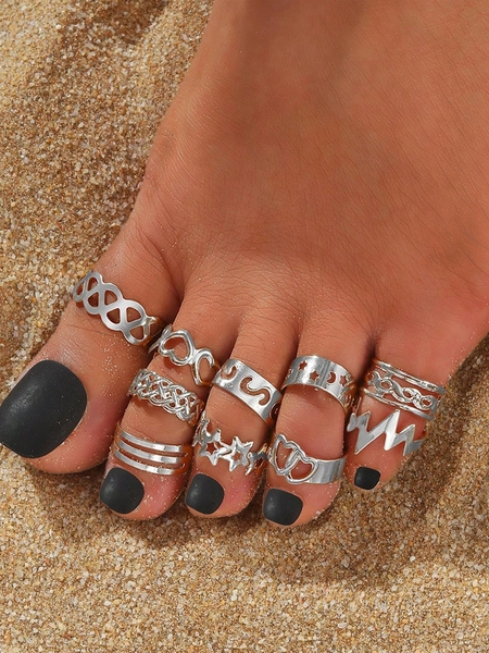10pcs Adjustable Metal Gold & Silver Tone Toe Rings, Fashionable & Elegant Jewelry For Women, Suitable For Beach & Travel In Summer