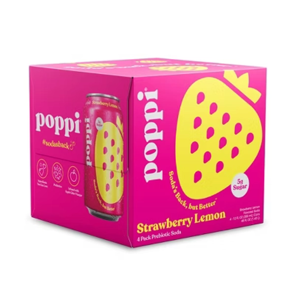 Poppi Strawberry Lemon Prebiotic Beverage - 4pk/12 fl oz Cans