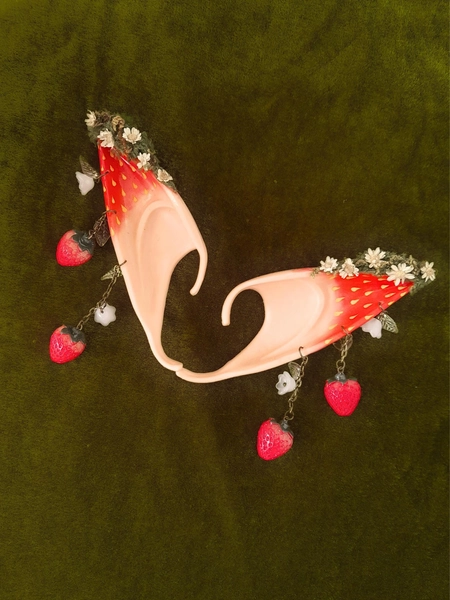 Red Strawberry Customised Elf Ears, Latex Fairy Ears Cosplay, Cottagecore Elf Ears, Fantasy Renfaire Elf Ears, Fairycore Cosplay Accessories