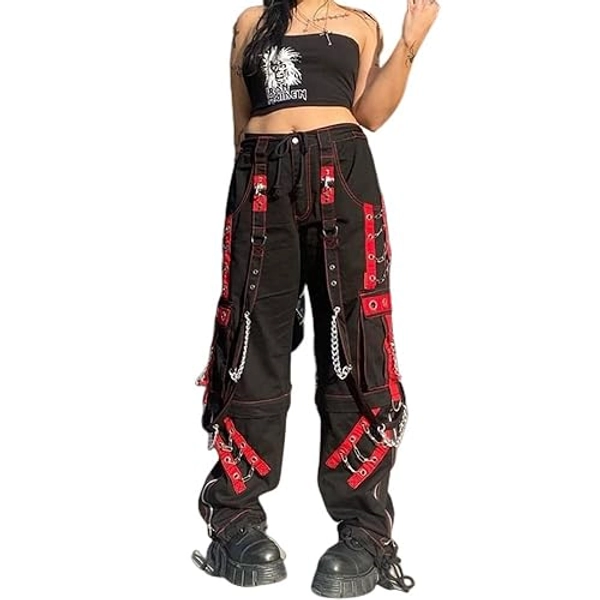 Women Y2k Pants Goth Punk Emo Pants Baggy Bell Bottom Jeans Y2k Wide Leg Jeans Harajuku Grunge Pants Hip Hop Clothes