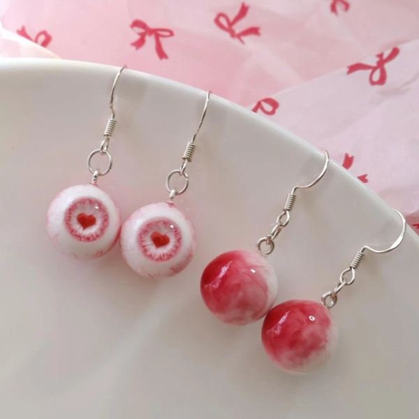 handmade laser love eyeball earrings, resin love earrings, gothic charms, gift for her
