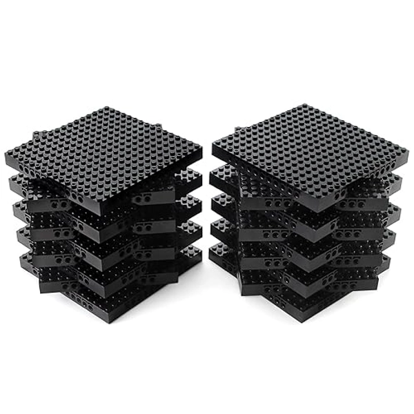 Feleph 18pcs 5" Base Brick 16x16 Black Plate 1/3 with Holes and Pin Pixel Art Painting Classic Blocks Compatible with 65803 3673 Major Plates Brands