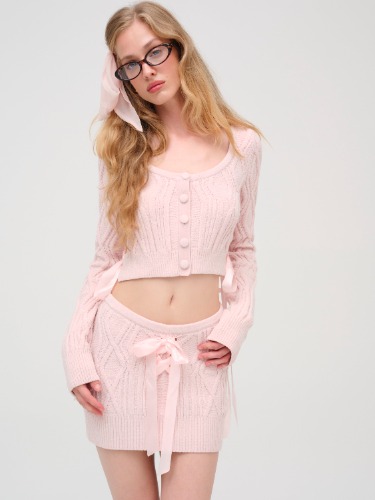 Chenille Cable Knit Mini Skirt — Pink