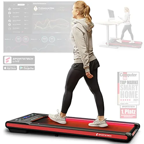 sWalk Walking Pad Laufband mit LED - Deutsche Qualitätsmarke - 1-6 km/h Geschwindigkeit mit interaktivem LCD-Display & App kompatibel - Flexibles Under Desk Schreibtisch Treadmill für Zuhause & Büro