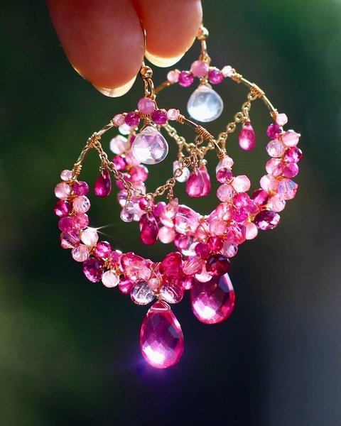 Handmade 14K Gold Filled Ruby / Sapphire / Rose Red Quartz Pink Floral Wrapping Gemstone Hoop Dangle Earrings // Artisan Dainty Gift for Her - Etsy Singapore