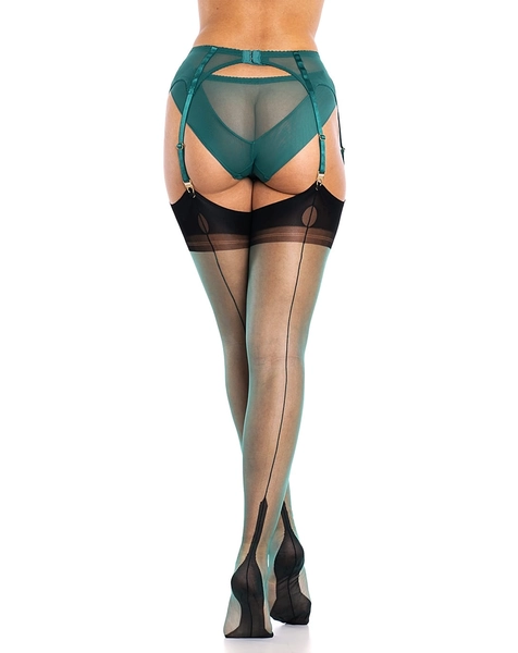 Jade Glamour Limited Edition – Fully Fashioned Atlanta Heel Stockings - Full Contrast - Gio Stockings