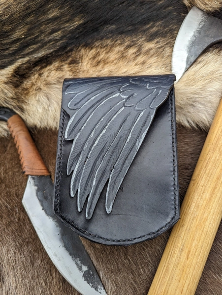 Handmade Leather Raven Wing Belt Pouch