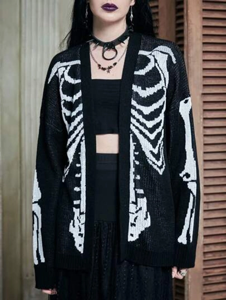 Skeleton Pattern Drop Shoulder Cardigan