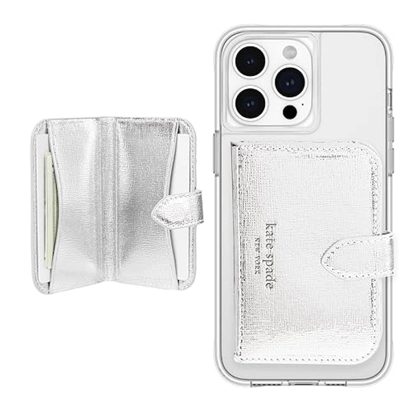 kate spade new york Morgan Magnetic Phone Wallet/Card Holder - Compatible with MagSafe Phones and Cases - Metallic Silver