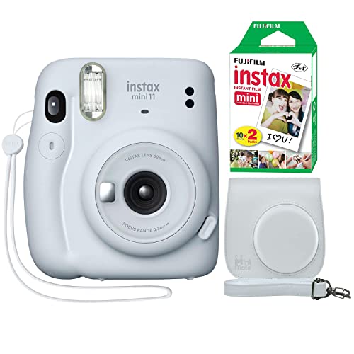 Fujifilm Instax Mini 11 Instant Camera Ice White + Minimate Custom Case + Fuji Instax Film 20 Sheets Twin Pack - Ice White