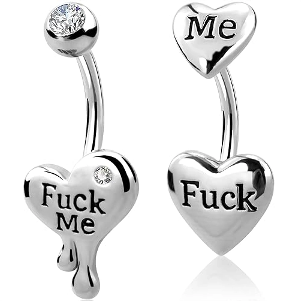 OUFER Belly Button Rings Heart Clear CZ 316L Surgical Steel Belly Rings Heart Shaped Letter Navel Rings Belly Rings Belly Piercing Jewelry
