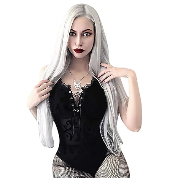 ANKOMINA Women Sexy Gothic Lace Trim Bodysuit Mesh See Through Sleeveless Lingerie for Party Club Festival Halloween