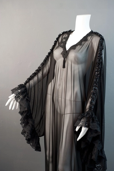 Gothic Mesh Kaftan, Sheer See Through Peignoir, Vampire Loungewear, Small to Plus Size