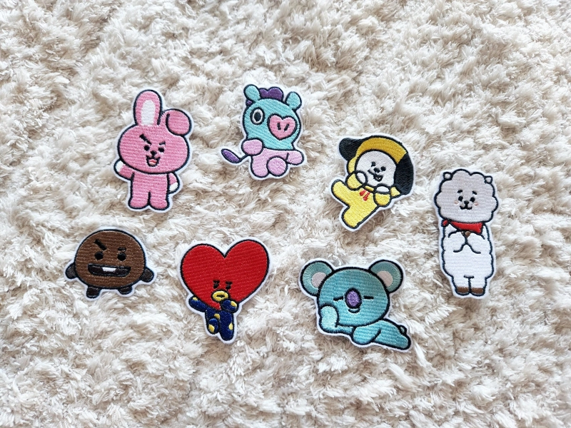 BT21 BTS Iron On Patch - Handmade Embroidered Permanent Stitch Patch for tees, bags, apparel (Tata Mang Chimmy RJ Koya Cooky Shooky)
