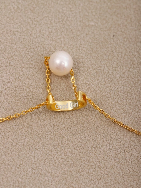 Good Girl Discreet day collar, Dainty O ring engraved necklace with pearl, Dom sub jewelry gifts for her. Hidden message necklace