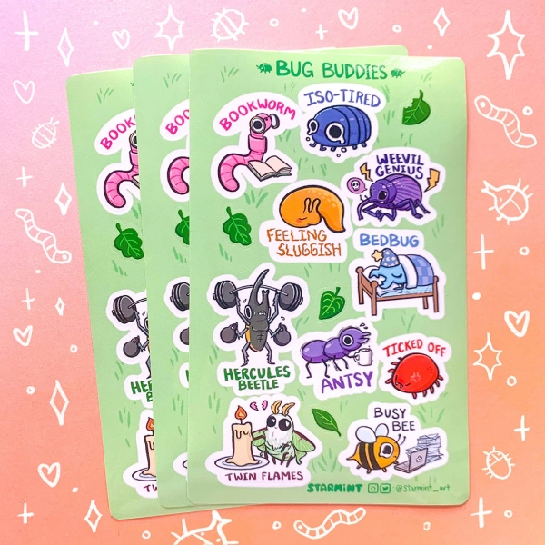 Bug Buddies Glossy Sticker Sheet Journaling Stickers Isopod Nature Insect Funny Puns