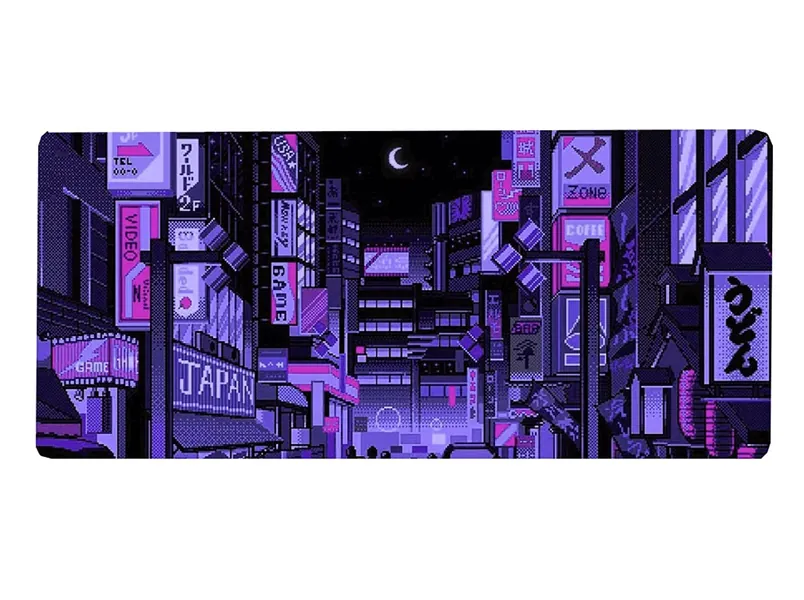 Purple Japanese Anime Retro Vaporwave Mouse Mat Computer Pad for Lap Desk Mat Anime Mouse Pad Large Gaming Pad for Mouse and Keyboard