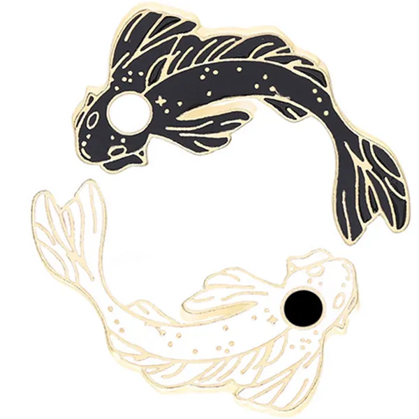 GuassLee Enamel Lapel Brooches Pin Set, 2pcs Lovely Black and White Fish Brooch, Cute Cartoon Pins for Backpacks Clothes Bags Jackets Hat Jewelry DIY Accessories