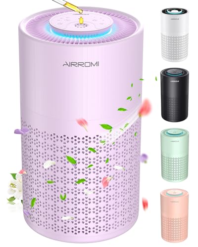 AIRROMI Air Purifier for Bedroom with True H13 HEPA 3-in-1 Filters, Pet Air Purifiers for Home Cat Pee Smell, Covers Up to 990 Ft², Quiet 360° intake Air Cleaner for Allergies Dust Smoke Odor purple - AIRROMI Purple Purifiers