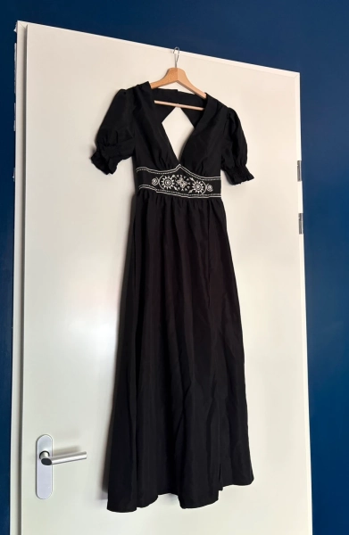 Black maxi dress S goth gothic witchy whimsical open back