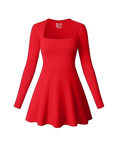 OQQ Women Long Sleeve Dresses Square Neck Casual Party Club A-Line Mini Dress