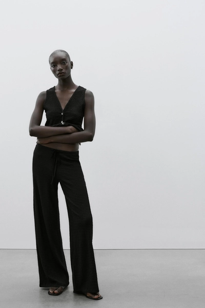 TEXTURED STRAIGHT-FIT TROUSERS