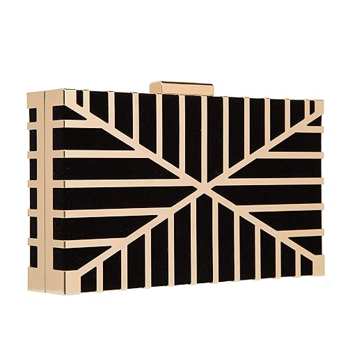 Evening Clutch Bag Hollow Metal Pattern Flap Shiny Evening Bag Strap Delicate Small Bag Night Bag Wallet Handbag - 1732 Black