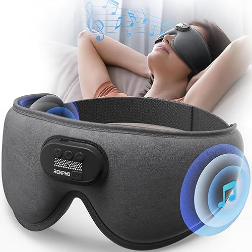 Christmas Gifts Sleep Headphones Sleep Mask with Bluetooth Headphones, RENPHO Ultra Soft 3D Blackout Wireless Sleeping Mask for Side Sleepers, Comfort Night White Noise Eye Mask, Birthday Gift - Gray