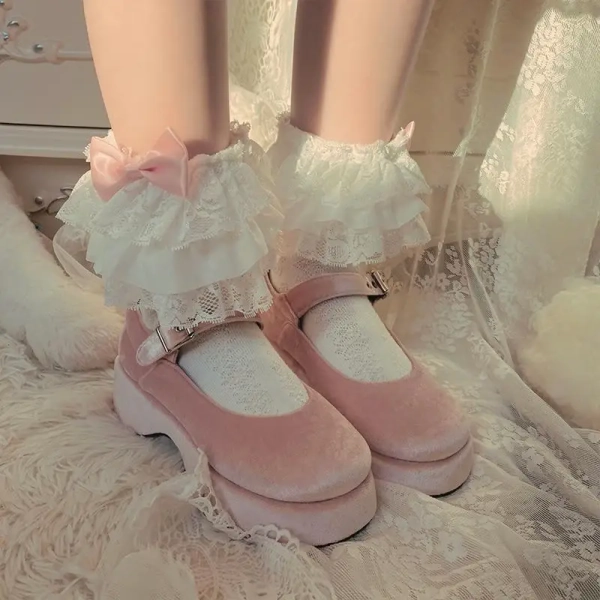 Ruffled Fairycore Socks for a Vintage Pastel Princess Aesthetic