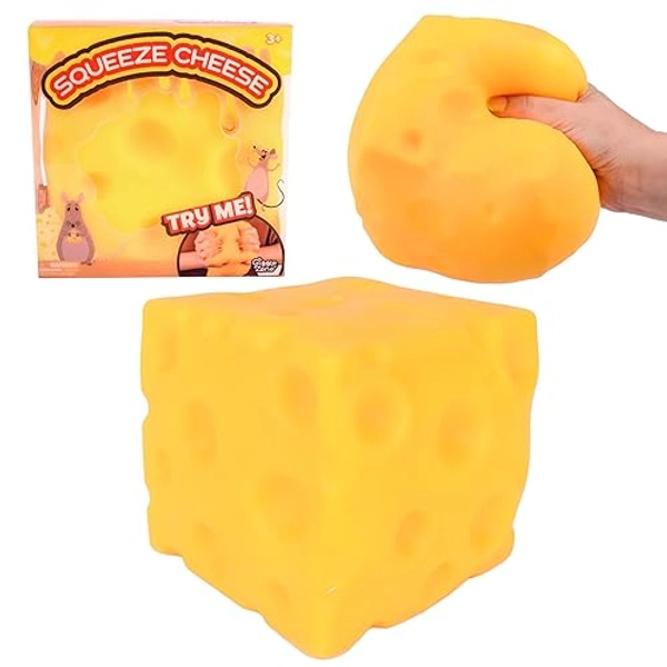 Giggle Zone Squeeze Cheese - Extra Large Squishy Cheese Block | Gag Gifts Funny Adult | 4.25 Inch Giant Stress Ball | Fidget Sensory Toy for Kids - Sunny Days Entertainment
