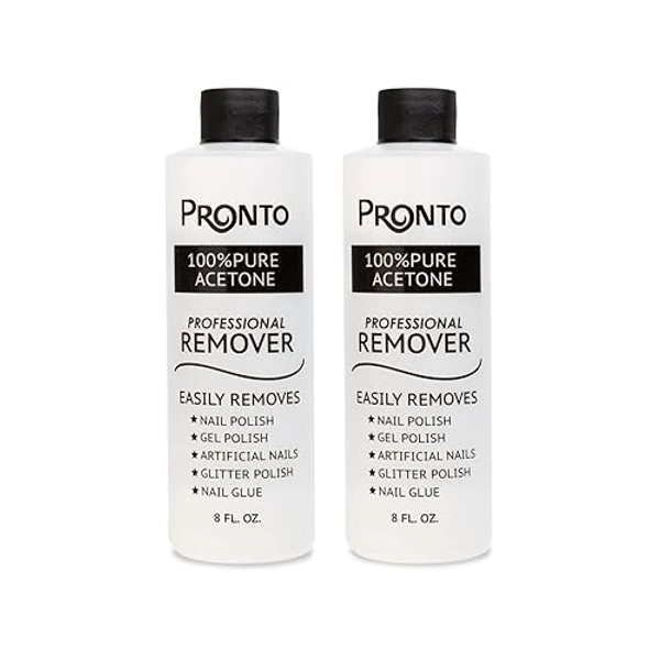 Pronto 100% Acetone Gel Nail Polish Remover for Nails | Acetone Nail Polish Remover & Gel Remover For Nails, Glue, Gel, Acrylic & Dip | 8 Fl oz (Pack of 2)