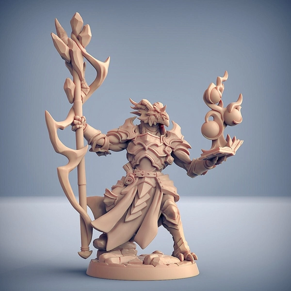 Dragonborn Wizard Warlock Sorcerer Mage Premium dnd Miniature Mini | 28mm 32mm to 100mm | Resin 3D Printed | 30552